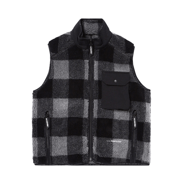 And Wander Check Boa Vest "Grey"