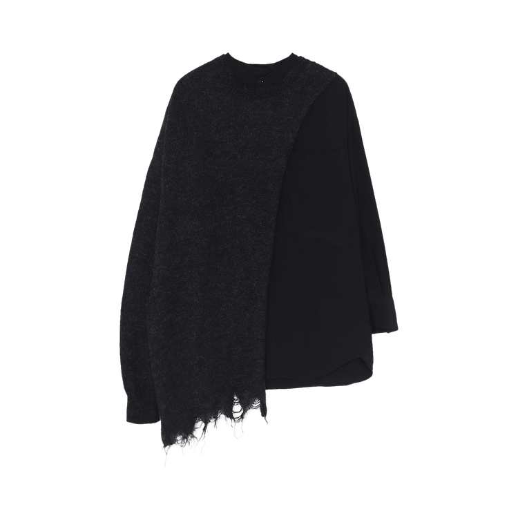 Y's Round Neck Knit Combi Shirt 'Black'