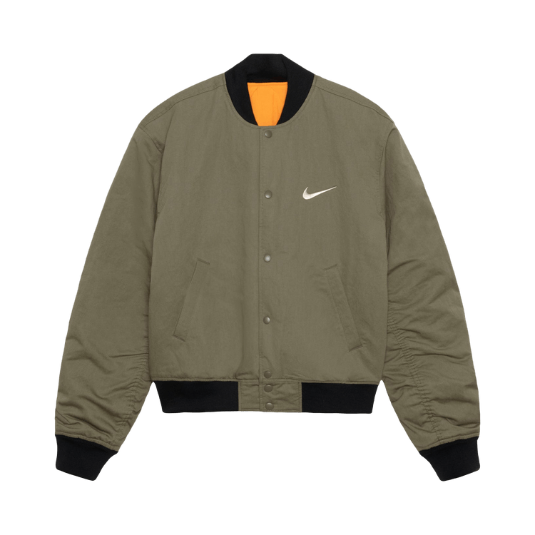 Stussy x Nike Reversible Varsity Jacket "Medium Olive/Bright Mandarin"