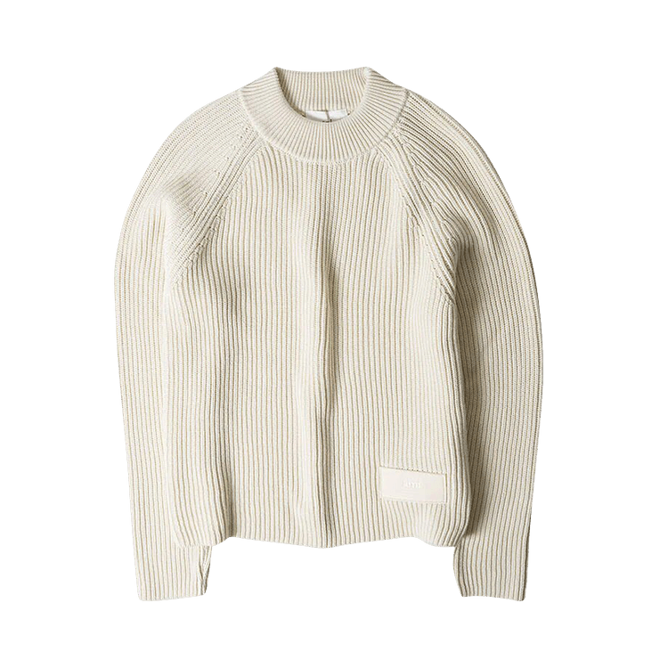 Ami Logo Label Ribbed Crewneck "Ivory"