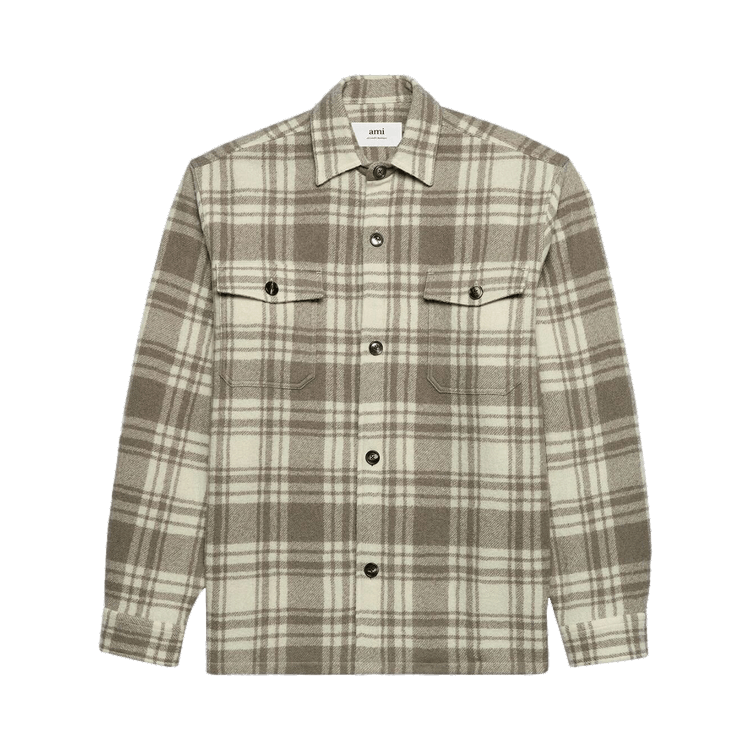 Ami Plaid Wool Shirt Jacket "Ivory/Clay"