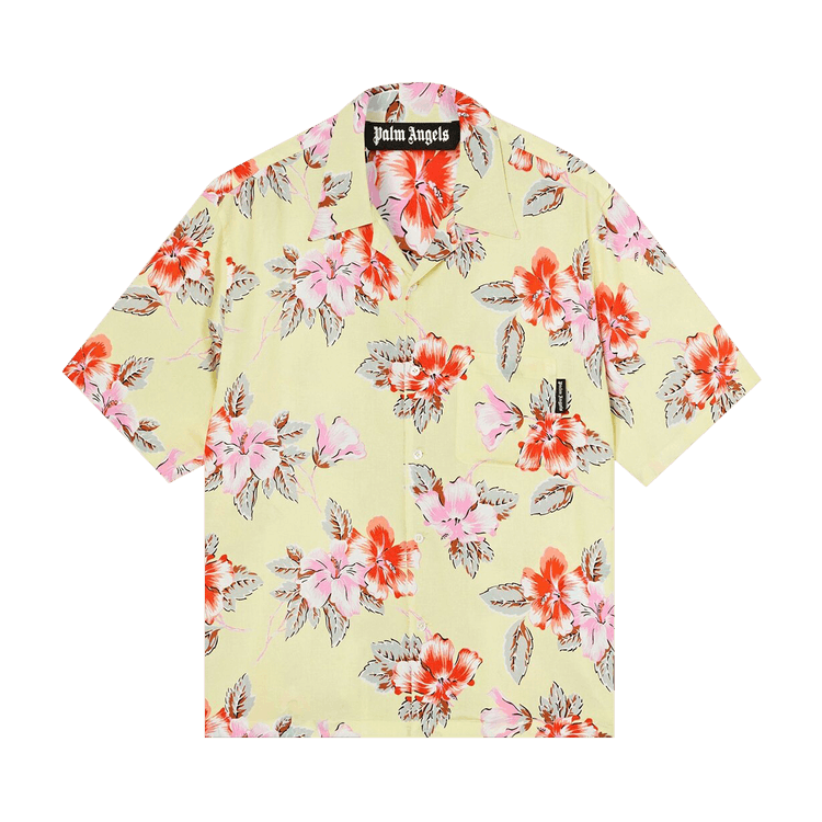Palm Angels Hibiscus Print Button Down Bowling Shirt "Yellow"