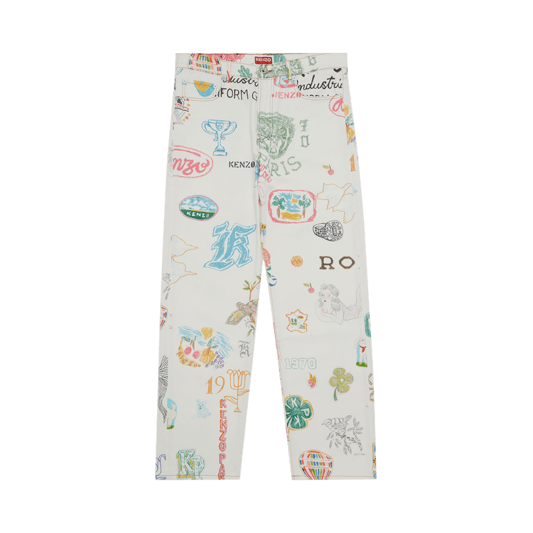 Kenzo Drawn Varsity Asagao Straight Denim Pants "Multicolor"