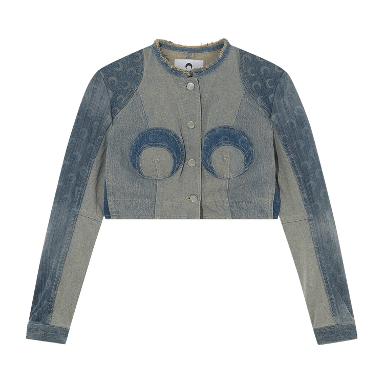 Marine Serre Regenerated Denim Cropped Jacket "Blue"