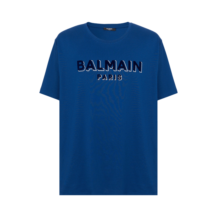 Balmain Metallic Flocked T-Shirt "Blue/Dark Navy/Silver"