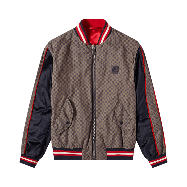 Balmain Mini Monogram Bomber Jacket "Brown/Dark Brown/Navy/Red"