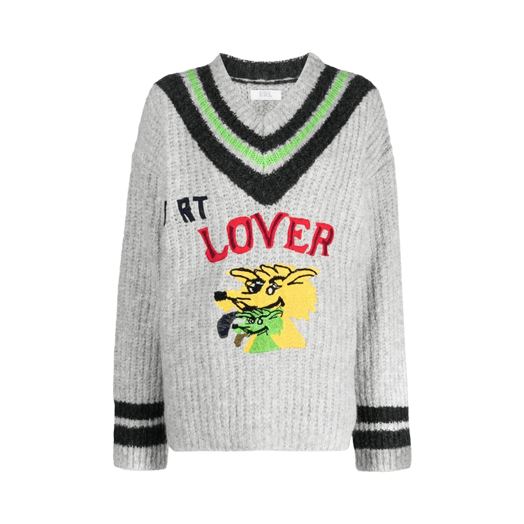 ERL Hurt Lover Varsity V Neck Jumper "Grey"