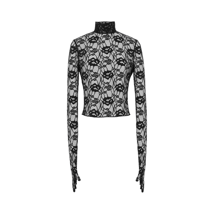 Saint Laurent Floral Jacquard Point D'esprit Tulle Blouse 'Black'
