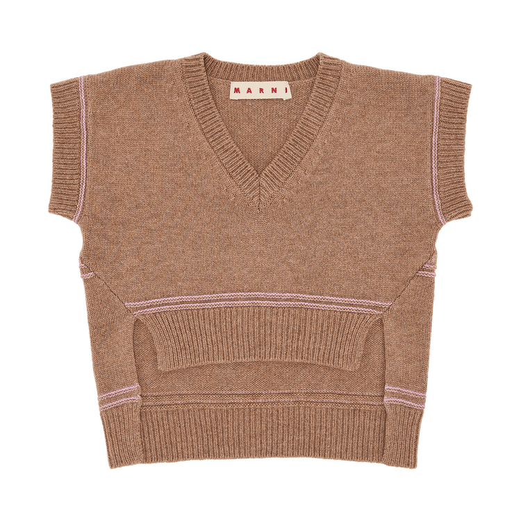 Marni Logo Virgin Wool V Neck Sweater "Earth Of Siena"