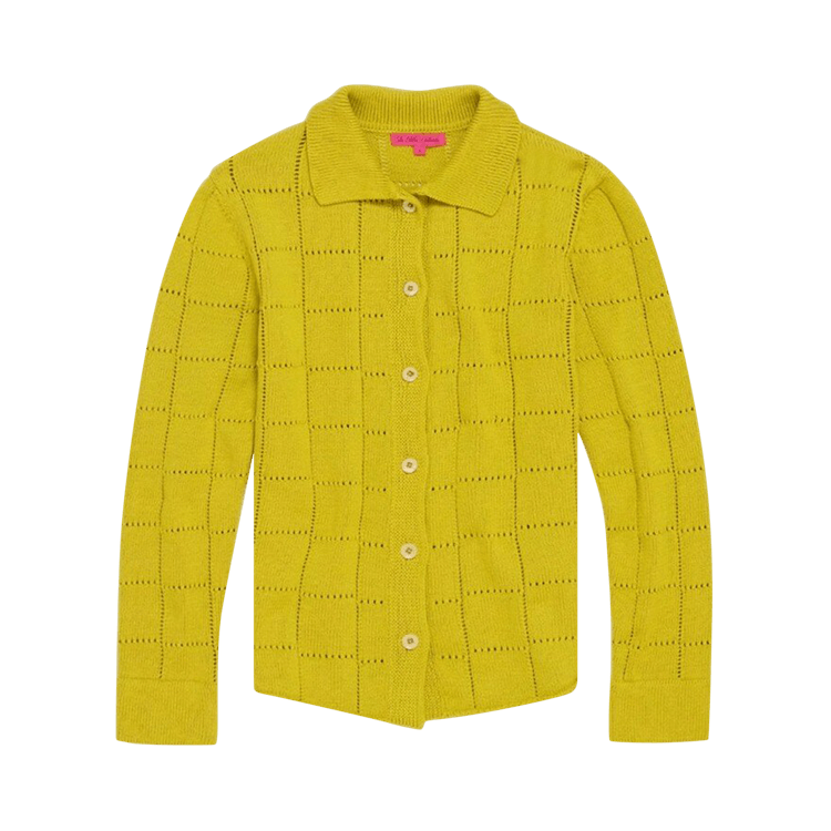 The Elder Statesman Grid Pointelle Long-Sleeve Shirt "Chartreuse"