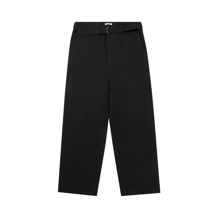 Auralee Washed Finx Silk Chambray Belted Pants "Black Chambray"