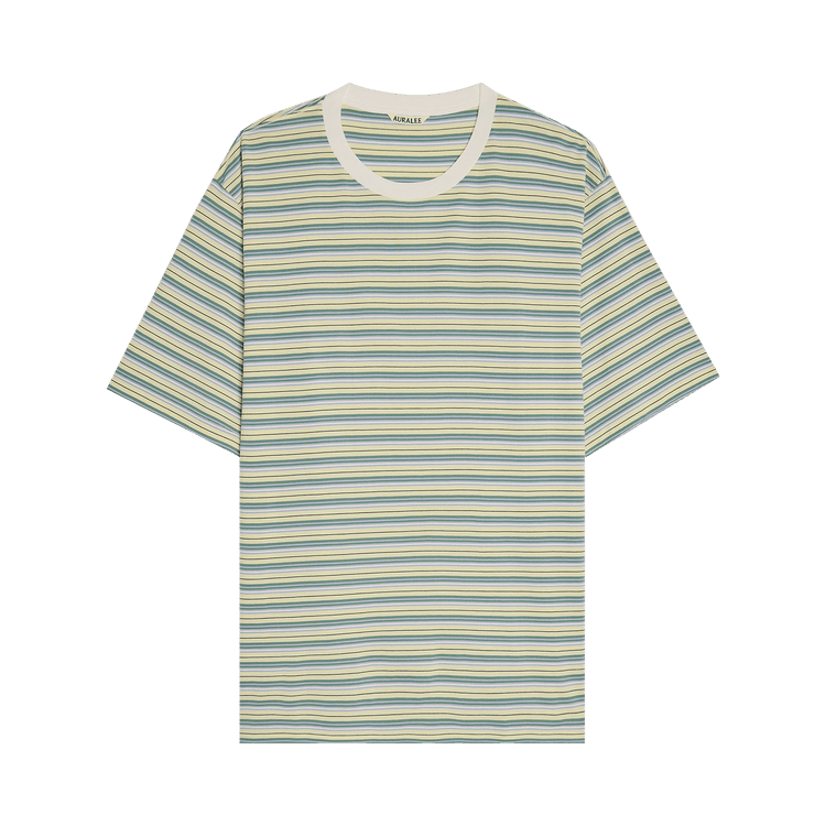 Auralee Border Tee "Light Green Border"