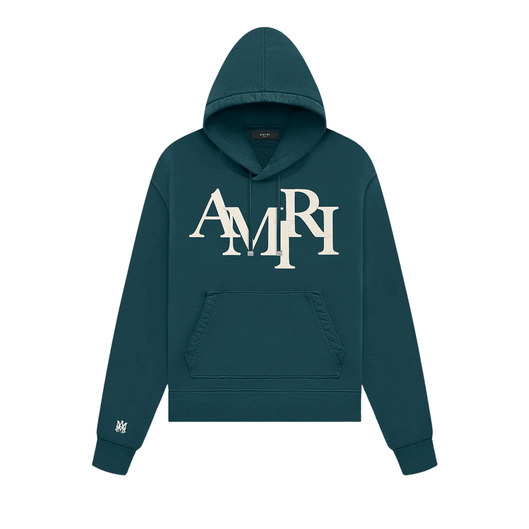 Amiri Staggered Logo Hoodie "Rain Forest"