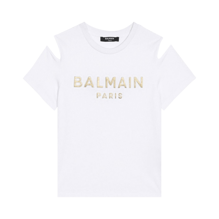 Balmain Kids Logo Printed Cold Shoulder T-Shirt "White"