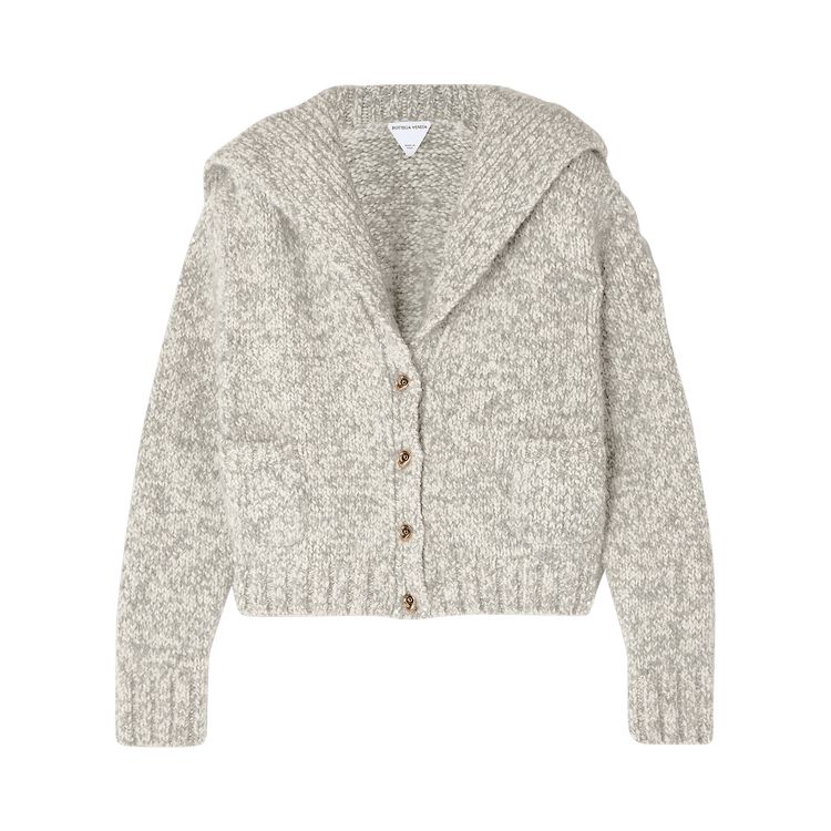 Bottega Veneta Open Collar Buttoned Knit Cardigan "Chalk/Grey Melange"
