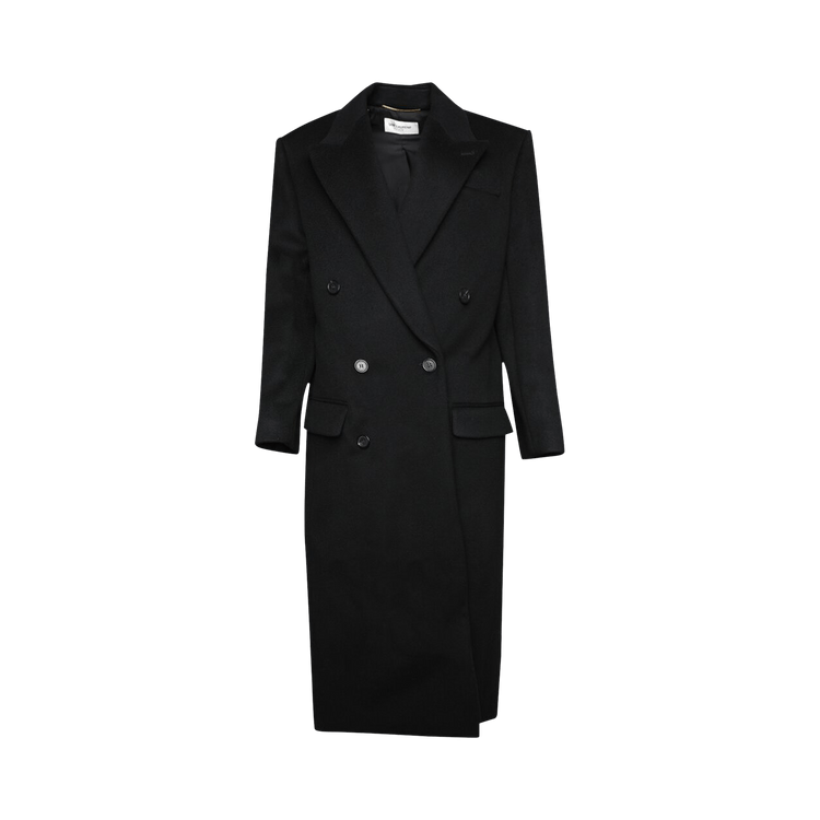 Saint Laurent Double Breasted Long-Sleeve Coat "Black Profond"