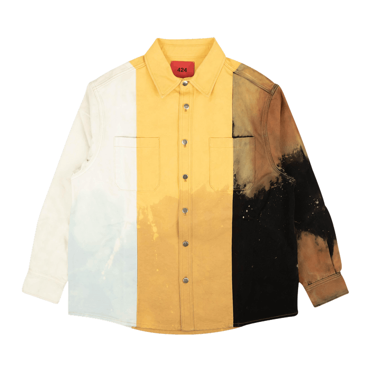 424 Colorblock Denim Button Down Shirt "Multicolor"