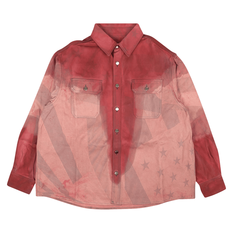 424 Allover Flag Print Dye Denim Shirt "Pink"