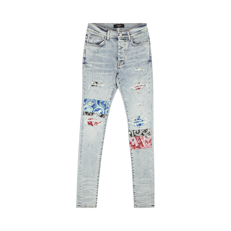 Amiri Pajama Art Patch Skinny Jeans "Blue"