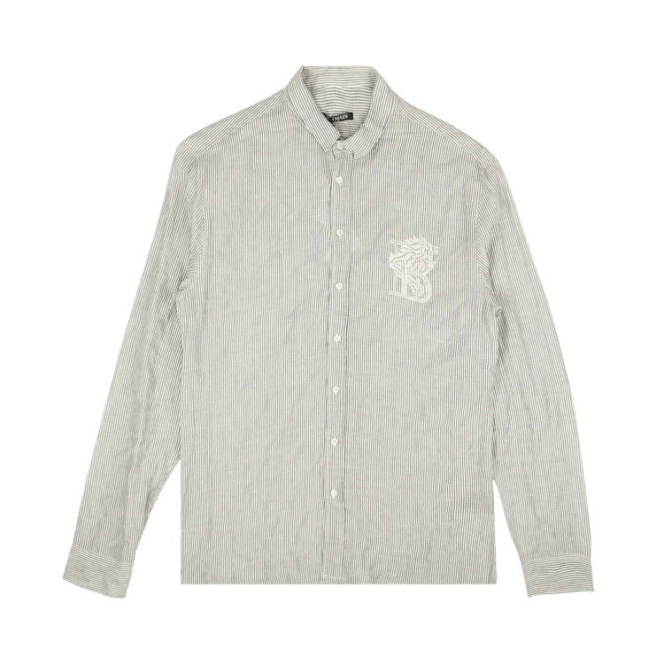 Balmain Logo Embroidery Striped Button Down Shirt "White/Blue"
