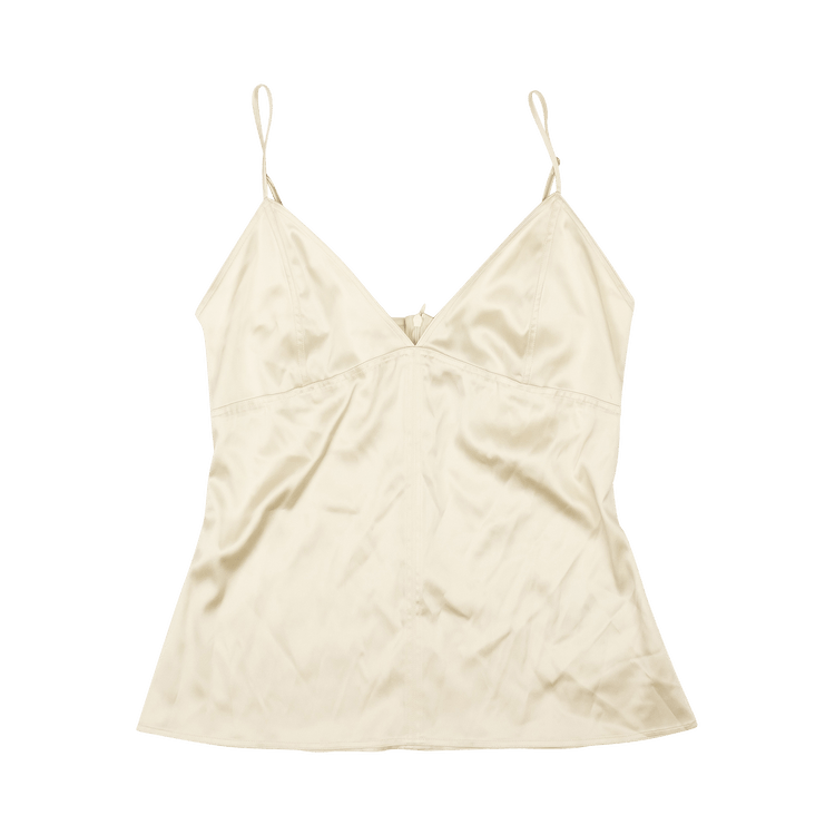 Bottega Veneta Satin Spaghetti Strap Tank Top "Chalk"