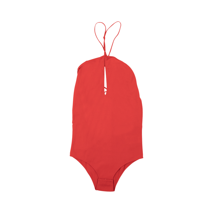 Bottega Veneta Knit V Neck Bodysuit Swimsuit "Red"