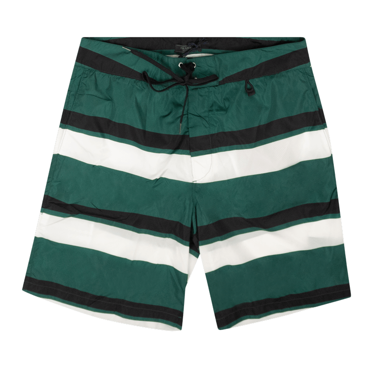 Prada Striped Nylon Swim Shorts "Green"