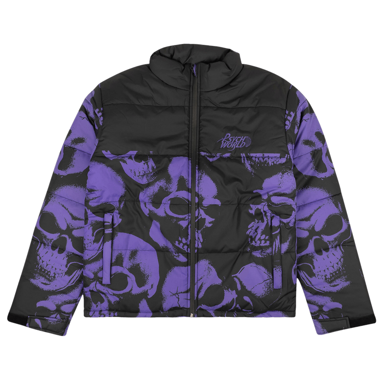 Psychworld Skull Print Puffer Jacket "Black/Purple"