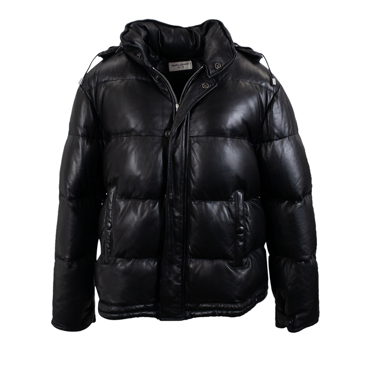 Saint Laurent Leather Goose Down Jacket "Black"