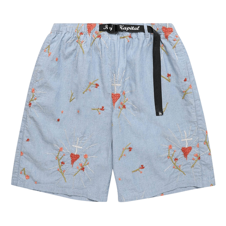 Kapital Chambray Corazon Embroidery Easy Shorts "Sax"
