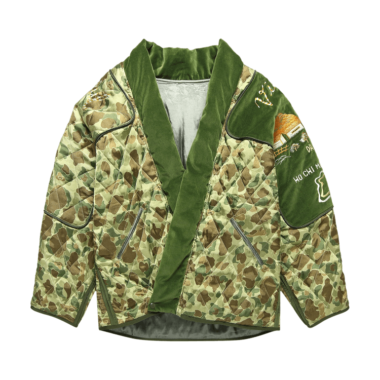 Kapital Rayon Satin Quilting Camo Kesa Sham Bomber Jacket (Beautiful Vietnam) "Khaki"