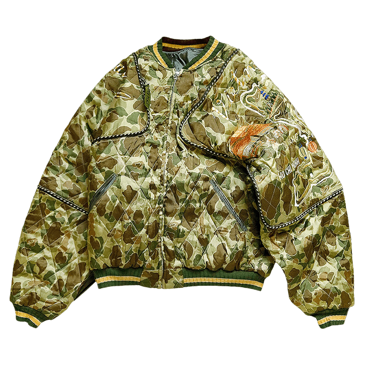 Kapital Rayon Satin Quilting Camo Sham Bomber Jacket (Beautiful Vietnam) "Khaki"