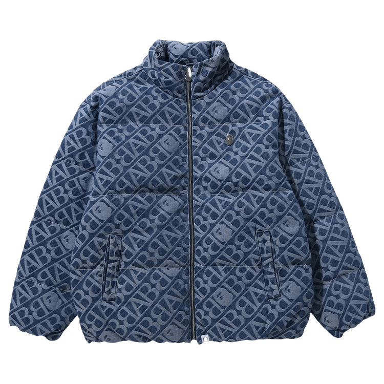 BAPE Denim Monogram Puffer Down Jacket "Blue"