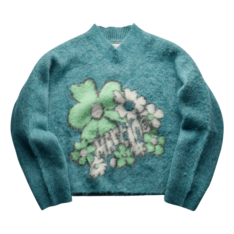 Martine Rose Festival Floral Boxy V Neck Jumper "Petrol"
