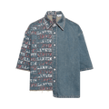 Lanvin Future Short-Sleeve Asymmetric Crop Shirt "Light Blue"