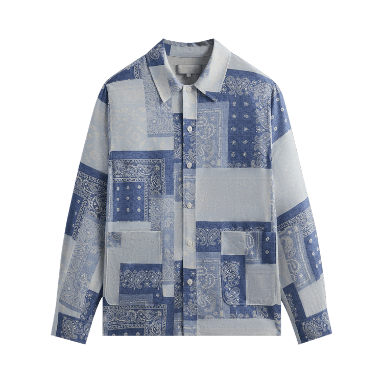 Kith Washed Paisley Long-Sleeve Boxy Collared Overshirt "Light Indigo"