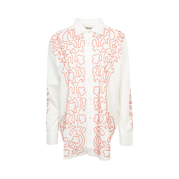 Bode Beaded Crossvine Shirt "White/Red"