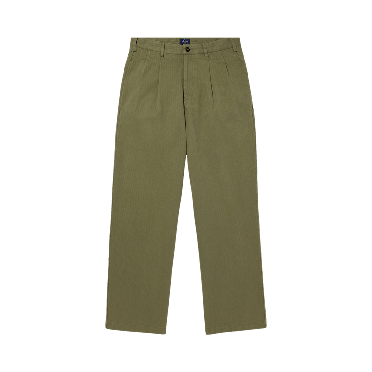 Noah Double-Pleat Herringbone Pant "Army Green"