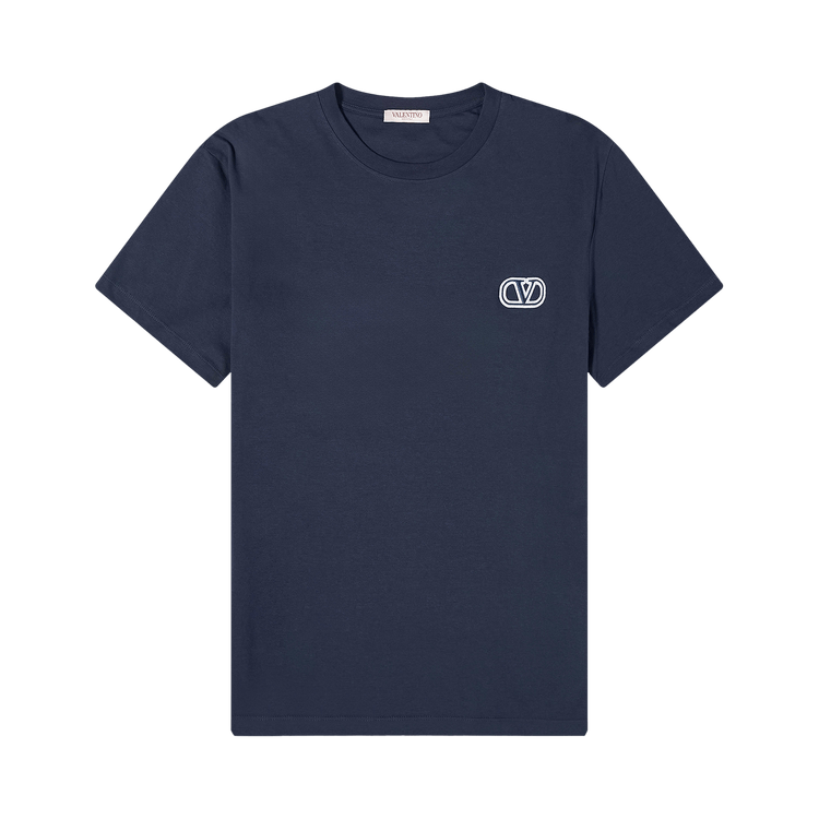 Valentino Embroidered V Logo Tee "Navy"