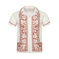 Bode Cross Stitched Rose Garland Short-Sleeve Shirt "Brown/White"