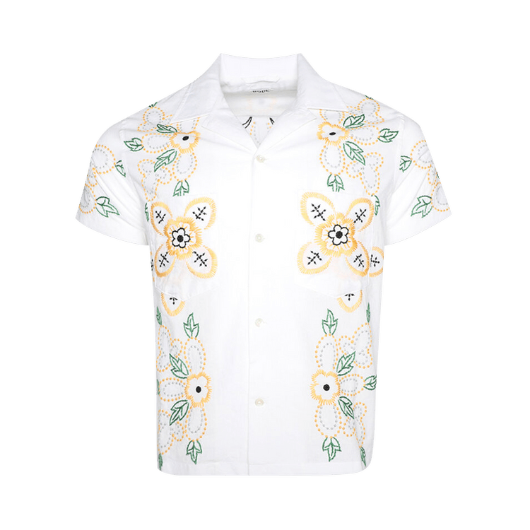 Bode Embroidered Buttercup Short-Sleeve Shirt "Ecru/Multicolor"