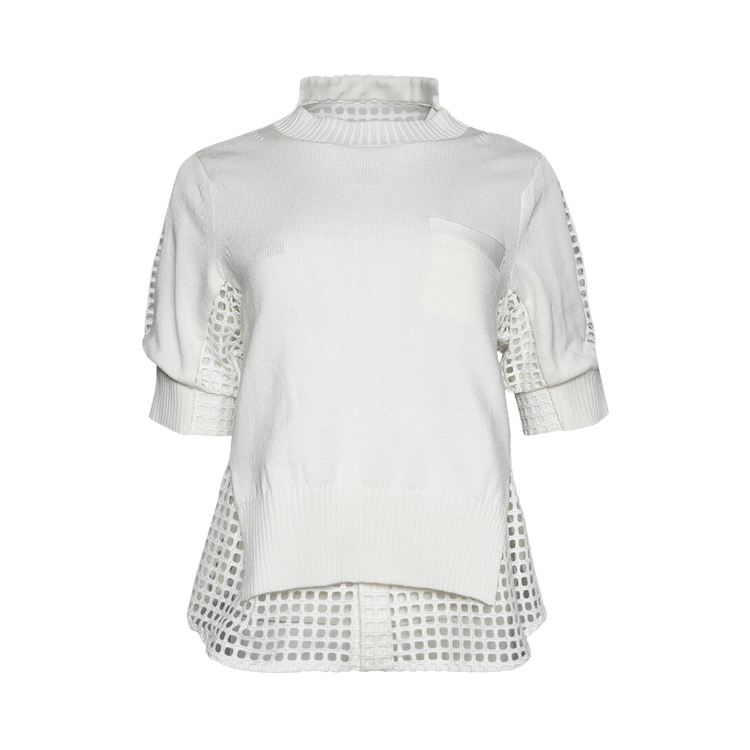 Sacai Embroidery Lace And Knit Pullover "Off White"
