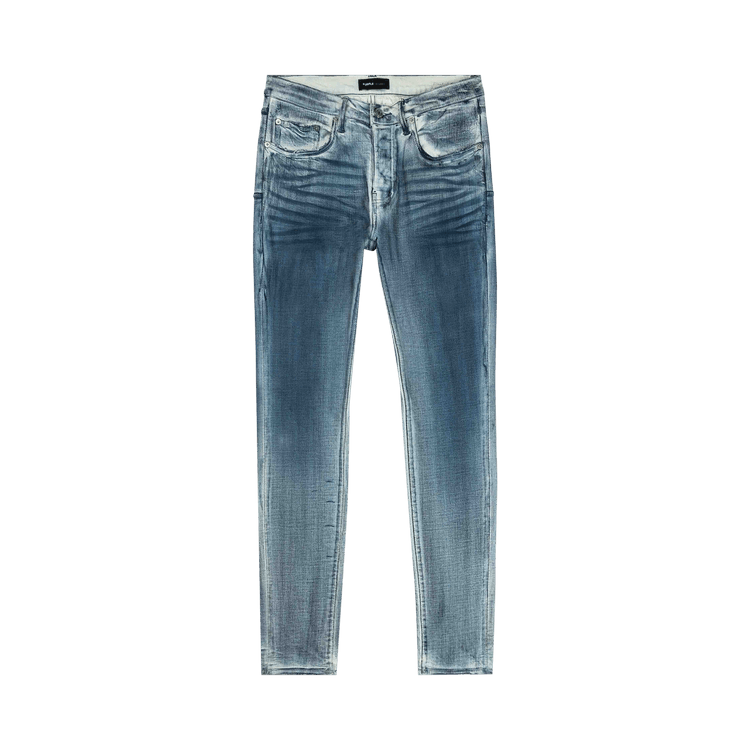 PURPLE BRAND Stained Cobalt Low Rise Slim Jeans "Light Indigo"