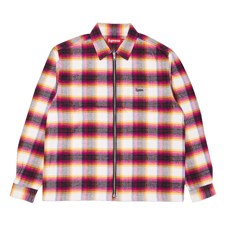 Supreme Shadow Plaid Flannel Zip Up Shirt "White"