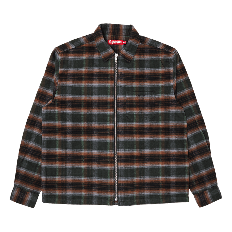 Supreme Shadow Plaid Flannel Zip Up Shirt "Green"