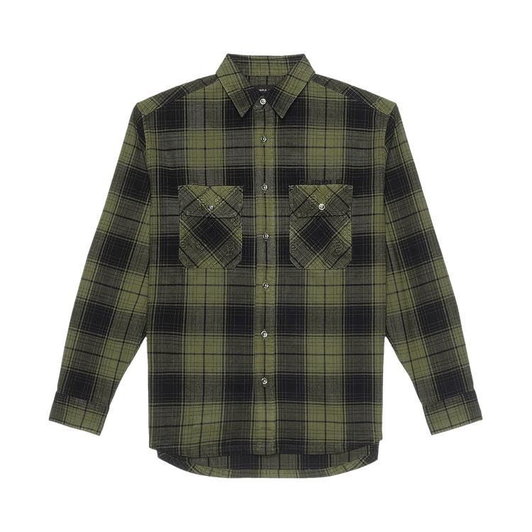 PURPLE BRAND Plaid Flannel Long-Sleeve Shirt "Green"
