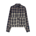 Reese Cooper Cropped Split Flannel Shirt "Blue"