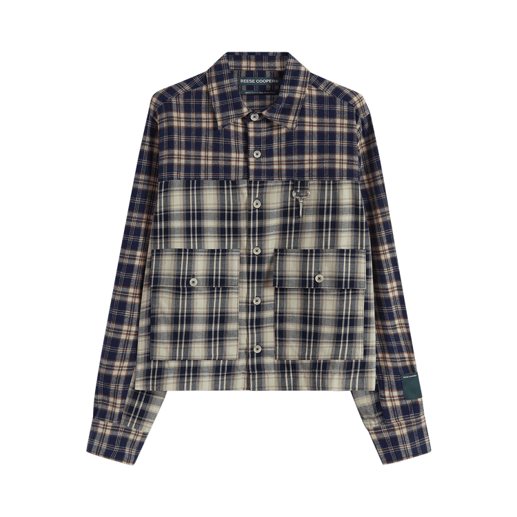 Reese Cooper Cropped Split Flannel Shirt "Blue"