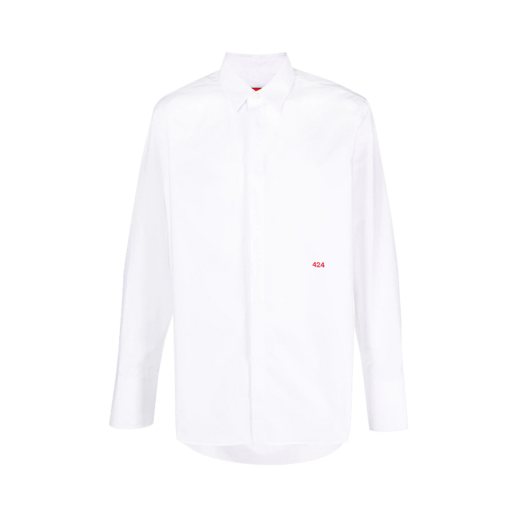 424 Embroidered Long-Sleeve Shirt "White"