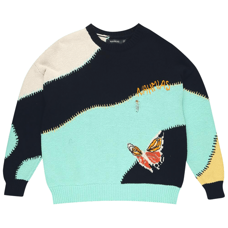 Nahmias Butterfly Intarsia Crewneck "Marine Blue/Multicolor"